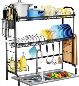 img 4 attached to 2-Tier Stainless Steel Over The Sink Dish Drying Rack W/ Utensil Holder - HOWDIA Kitchen Counter Drainer