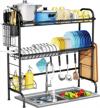 2-tier stainless steel over the sink dish drying rack w/ utensil holder - howdia kitchen counter drainer logo