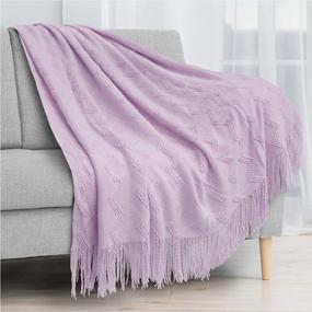 img 3 attached to PAVILIA Knitted Throw Blanket Fringe Lilac Lavender Light Purple Decorative Tassel Boho Farmhouse Decor Couch Bed Sofa Fall Outdoor Woven Textured Afghan Soft Lightweight Cozy Acrylic 50X60