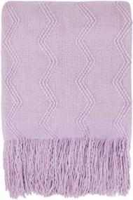 img 2 attached to PAVILIA Knitted Throw Blanket Fringe Lilac Lavender Light Purple Decorative Tassel Boho Farmhouse Decor Couch Bed Sofa Fall Outdoor Woven Textured Afghan Soft Lightweight Cozy Acrylic 50X60