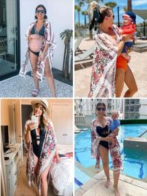 img 1 attached to Hibluco Women'S Summer Chiffon Floral Kimono Cardigan Long Swimwear Cover Ups