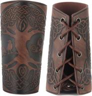 premium leather bracers with viking yggdrasil world tree print and arm protection for nordic medieval costume, larp, and cosplay - hzman logo