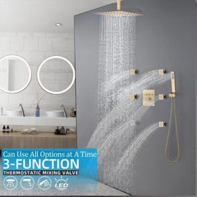 img 3 attached to Brushed Gold 16 Inch Rain Shower System With Handheld And Thermostatic Faucet, All Jets Work Simultaneously