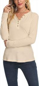 img 1 attached to Women'S Long Sleeve V-Neck Henley Button Blouse - Olrain Slim Fit Tops
