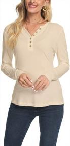 img 4 attached to Women'S Long Sleeve V-Neck Henley Button Blouse - Olrain Slim Fit Tops