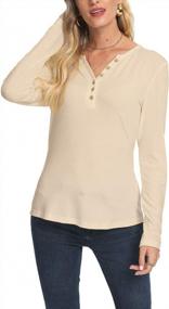 img 3 attached to Women'S Long Sleeve V-Neck Henley Button Blouse - Olrain Slim Fit Tops