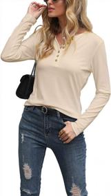 img 2 attached to Women'S Long Sleeve V-Neck Henley Button Blouse - Olrain Slim Fit Tops