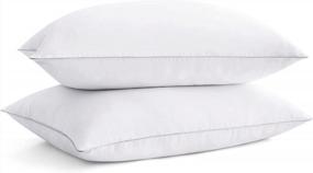 img 4 attached to Hotel Collection King Size Pillows For Sleeping - Set Of 2 Medium Firm Goose Feather And Polyester Bed Pillows With Silver Piping By Puredown®