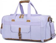 women men canvas weekend travel tote: bluboon weekender overnight duffel bag with shoes compartment - carry on bag (purple) логотип