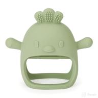 🧸 socub silicone baby teether toy - bpa free mitten teething toy for soothing sore gums, 3+ months infants, anti-drop design, olive logo