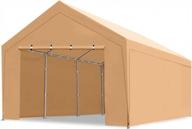 asteroutdoor 10x20 feet heavy duty carport with removable sidewalls & doors portable garage car canopy boat shelter tent for party, wedding, garden storage shed 8 legs, beige logo