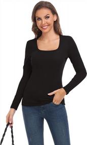 img 3 attached to Women'S Slim Fit Cotton Stretch Long/Short Sleeve Square Neck T-Shirt Top
