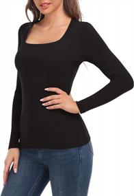 img 4 attached to Women'S Slim Fit Cotton Stretch Long/Short Sleeve Square Neck T-Shirt Top