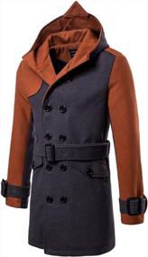 img 3 attached to AOWOFS Men'S Winter Mid Long Wool Blend Coat Double Breasted Warm Overcoat Stitching Color Trench Coat