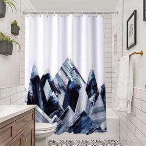 img 4 attached to Navy Blue Marble Geometric Shower Curtain - Modern Waterproof Bathroom Accessories Set with Hooks, 72x72 Inch