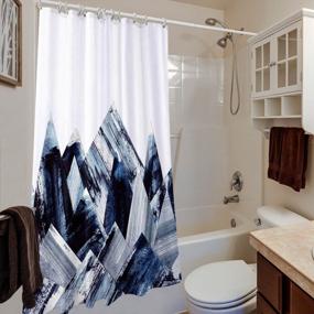img 3 attached to Navy Blue Marble Geometric Shower Curtain - Modern Waterproof Bathroom Accessories Set with Hooks, 72x72 Inch