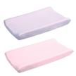 2 pack microfiber soft changing pad cover set for baby girls, 16''x32''x8'', with 2 safety belt holes, light purple & pink - belsden logo