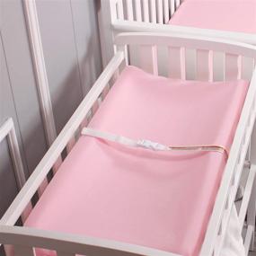 img 3 attached to 2 Pack Microfiber Soft Changing Pad Cover Set For Baby Girls, 16''X32''X8'', With 2 Safety Belt Holes, Light Purple & Pink - Belsden