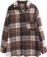 casual women's plaid flannel shirt jacket coat with long loose sleeves and wool blend: perfect shacket for any occasion logo