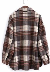 img 3 attached to Casual Women'S Plaid Flannel Shirt Jacket Coat With Long Loose Sleeves And Wool Blend: Perfect Shacket For Any Occasion