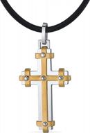 stylish two-tone peora cross pendant for men and women: stainless steel and brass modern design with adjustable black cord logo