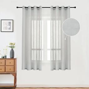 img 4 attached to Maxmill Faux Linen Textured Semi-Sheer Grommet Curtains, Slubby Yarn Sheer Drapes Voile Window Treatment For Living Room Bedroom Dining Privacy Airy Light Grey 54X63 Inches 2 Panels