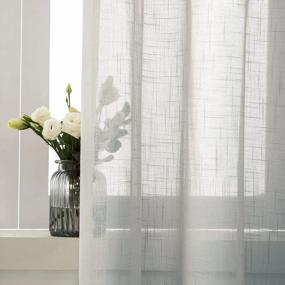 img 3 attached to Maxmill Faux Linen Textured Semi-Sheer Grommet Curtains, Slubby Yarn Sheer Drapes Voile Window Treatment For Living Room Bedroom Dining Privacy Airy Light Grey 54X63 Inches 2 Panels