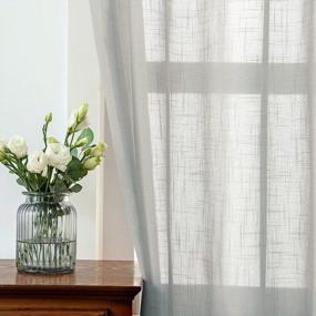 img 2 attached to Maxmill Faux Linen Textured Semi-Sheer Grommet Curtains, Slubby Yarn Sheer Drapes Voile Window Treatment For Living Room Bedroom Dining Privacy Airy Light Grey 54X63 Inches 2 Panels