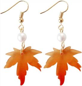 img 4 attached to FUTIMELY Red Maple Leaf Earrings,Christmas Earrings For Women'S Girls,Thanksgiving Jewelry,Long Tassels Pearl Drop Dangle Earrings