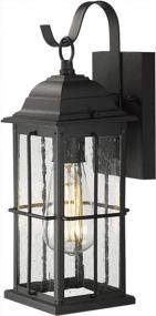 img 4 attached to Zeyu 1-Light Outdoor Wall Sconce Lantern, 14 Inch Exterior Light Fixtures Wall Mount In Black Finish With Seeded Glass Shade, 20071B1