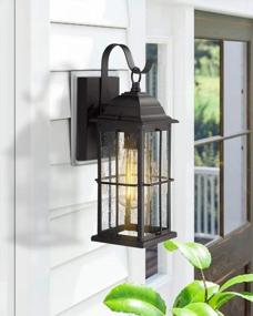 img 3 attached to Zeyu 1-Light Outdoor Wall Sconce Lantern, 14 Inch Exterior Light Fixtures Wall Mount In Black Finish With Seeded Glass Shade, 20071B1