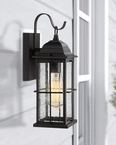 img 2 attached to Zeyu 1-Light Outdoor Wall Sconce Lantern, 14 Inch Exterior Light Fixtures Wall Mount In Black Finish With Seeded Glass Shade, 20071B1