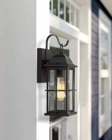 img 1 attached to Zeyu 1-Light Outdoor Wall Sconce Lantern, 14 Inch Exterior Light Fixtures Wall Mount In Black Finish With Seeded Glass Shade, 20071B1