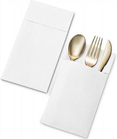 img 2 attached to 50-Pack White Prefolded Linen-Feel Dinner Napkins With Built-In Flatware Pocket For Wedding, Party Or Dining