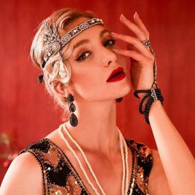 img 2 attached to 1920S Gatsby Themed Flapper Headband With Bling Rhinestone And Pearl Wedding Headpiece Accessory