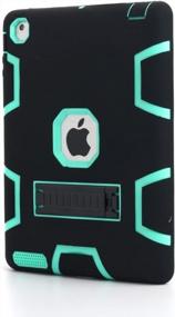 img 2 attached to IPad 2/3/4 Case With Kickstand & Stylus - Shockproof Heavy Duty Rubber High Impact Resistant Hybrid Three Layer Armor Protective Cover (Black+Mint Blue)