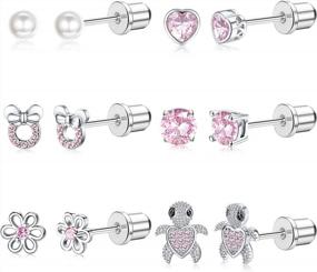 img 4 attached to Stylish And Safe: CASSIECA 6-Pair Hypoallergenic Stainless Steel Stud Earrings With CZ Heart, Flower, And Turtle Designs - Ideal Gift For Women