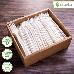 img 3 attached to 🌱 Ecovita 100% Compostable Forks - 140 Large Disposable Utensils (7 in.) Eco-Friendly, Durable, and Heat-Resistant Alternative to Plastic Forks with Convenient Tray