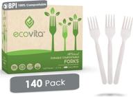 🌱 ecovita 100% compostable forks - 140 large disposable utensils (7 in.) eco-friendly, durable, and heat-resistant alternative to plastic forks with convenient tray логотип