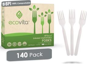 img 4 attached to 🌱 Ecovita 100% Compostable Forks - 140 Large Disposable Utensils (7 in.) Eco-Friendly, Durable, and Heat-Resistant Alternative to Plastic Forks with Convenient Tray