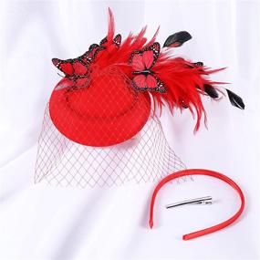 img 3 attached to Coucoland Fascinators Butterfly Fascinator Style2 Red Women's Accessories : Special Occasion Accessories