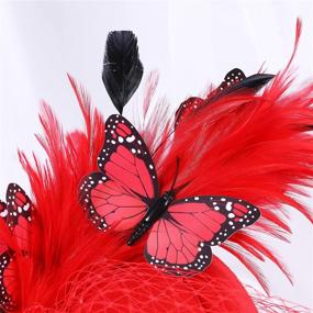 img 2 attached to Coucoland Fascinators Butterfly Fascinator Style2 Red Women's Accessories : Special Occasion Accessories