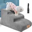 premium 3-tier foam dog steps and ramps with non-slip surface, extra-wide design for elderly dogs, cats, and small pets, high-density pet stairs/ladder in grey with bonus pet hair remover roller logo