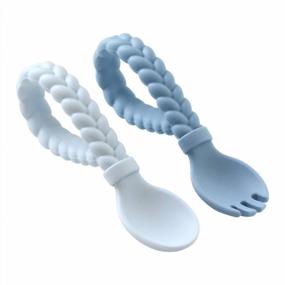 img 3 attached to Itzy Ritzy Silicone Spoon & Fork Set; Baby Utensil Set Features A Fork And Spoon With Looped, Braided Handles; Made Of 100% Food Grade Silicone & BPA-Free; Ages 6 Months And Up, Blue