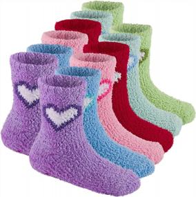img 4 attached to 6 Pairs Of Warm Fuzzy Non Skid Slipper Socks For Kids By Debra Weitzner - Toddler Gripper Socks
