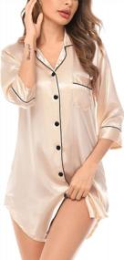 img 4 attached to Sensual And Comfortable: SWOMOG Women'S Satin Nightgown With 3/4 Sleeve And Button-Down Design