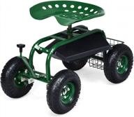 goplus garden cart workseat with wheels and tool tray - patio wagon scooter for planting and gardening, includes basket and knob handle logo