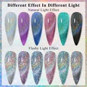 img 2 attached to MIZHSE Rainbow Reflective Magnetic Cat Eye Gel Nail Polish Set With Holographic Glitter, 10Ml Each, Includes Magnet For LED Manicures - 6 Colors, Soak Off Formula