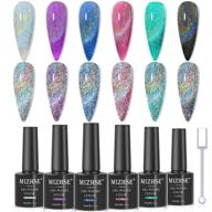 mizhse rainbow reflective magnetic cat eye gel nail polish set with holographic glitter, 10ml each, includes magnet for led manicures - 6 colors, soak off formula logo