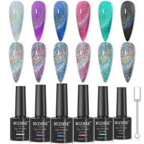 img 4 attached to MIZHSE Rainbow Reflective Magnetic Cat Eye Gel Nail Polish Set With Holographic Glitter, 10Ml Each, Includes Magnet For LED Manicures - 6 Colors, Soak Off Formula